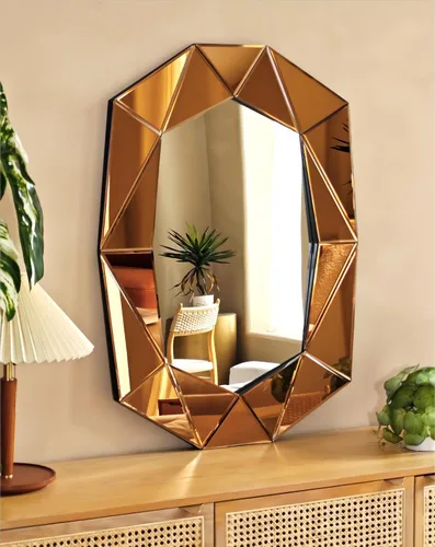Vista 10 de Espejo de pared ovalado con forma de diamante: marco de espejo verde 39.4 x 27.5 pulgadas Elegante decoración de espejo para el hogar moderno