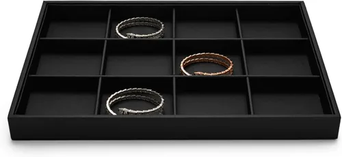 Vista 6 de Exhibición de joyería plana de 12 rejillas de cuero PU negro