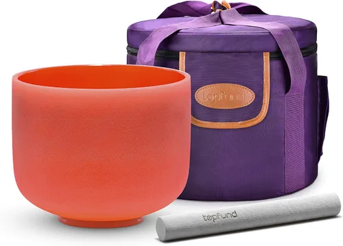 Vista 21 de TOPFUND 528 Hz Solfeggio Crystal Singing Bowl 8 inch with Heavy Duty Carrying Case and Suede Mallet