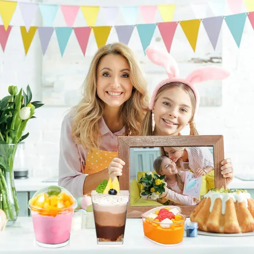 Vista 2 de Paquete de 360 tazas de postre de 5 onzas y 6 onzas con tapas y cucharas, 3 estilos de vasos de plástico transparente para aperitivos, desechables