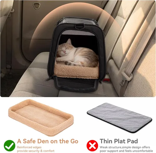 Vista 4 de PETSFIT Transportador de gatos de lados suaves con hebillas de seguridad patentadas, cremalleras bloqueables y correa de seguridad, transportador