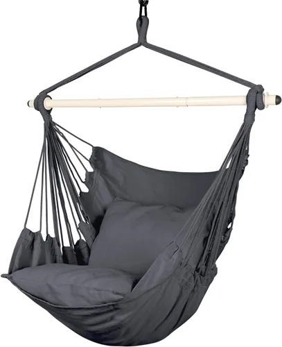 Vista 10 de Highwild Silla hamaca colgante con cuerda – Máximo 500 libras – 2 cojines incluidos – Barra separadora de acero con anillos antideslizantes