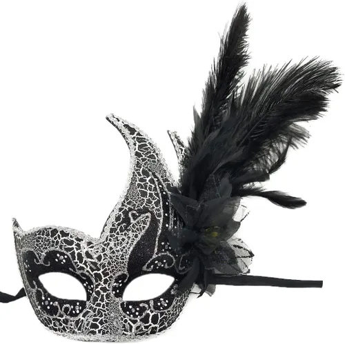 Vista 2 de Máscara de disfraz de plumas para mascarada, máscara de Halloween, Mardi Gras, fiesta de cosplay