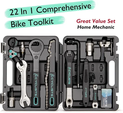 Vista 2 de Kit de herramientas para bicicleta con estuche de almacenamiento, juego de herramientas de reparación de bicicletas de 22 piezas, caja
