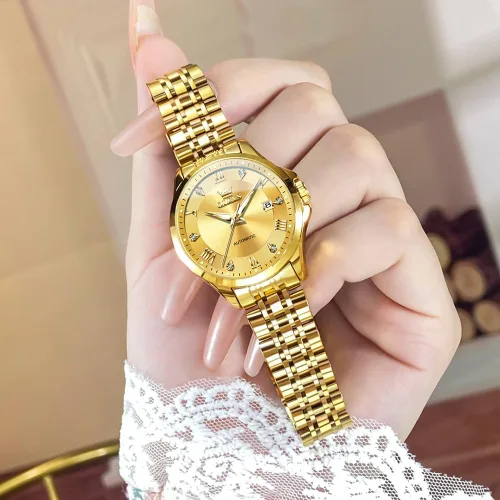 Vista 2 de OLEVS - Reloj automático de lujo para mujer con diamantes, fecha, clásico, de cuerda automática, relojes de pulsera luminosos e impermeables