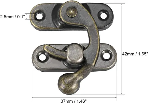 Vista 2 de uxcell Vintage Lock Clasp Right Latch Hook Hasp 1.654 in x 1.457 in Pestillo de brazo oscilante plateado bronce, 5 piezas W tornillos