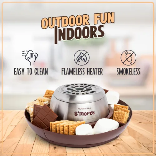 Vista 3 de Nostalgia Máquina eléctrica S'mores de mesa para interiores, kit de Smores con palitos para asar malvaviscos y 4 bandejas Lazy Susan para galletas