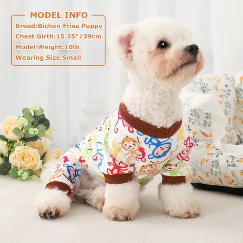 Vista 6 de Pijamas de otoño para perros pequeños, suéter elástico de vellón para cachorros, ropa cálida, ropa para mascotas (XS, mono marrón)