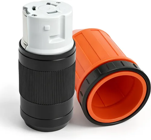 Vista 9 de Cable de alimentación de 30 AMP RV con tapa de bloqueo de arranque, conector de bloqueo giratorio hembra NEMA L5-30R de 125 V con cubierta naranja