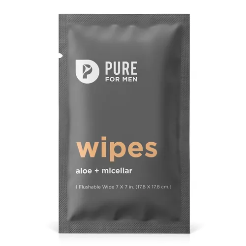 Vista 2 de Pure for Men Toallitas desechables Ayuda a eliminar el olor, 100% biodegradables, sin parabenos ni alcohol Vitamina E, micelar y aloe vera