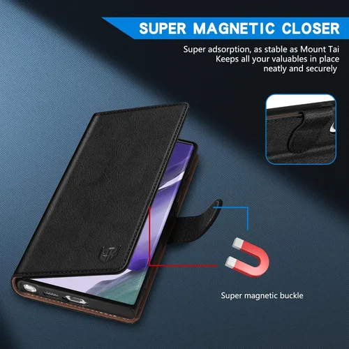 Vista 3 de ZZXX Funda tipo cartera para Samsung Galaxy Note 20 Ultra con bloqueo RFID, ranura para tarjetas, función atril, cierre magnético, funda protectora