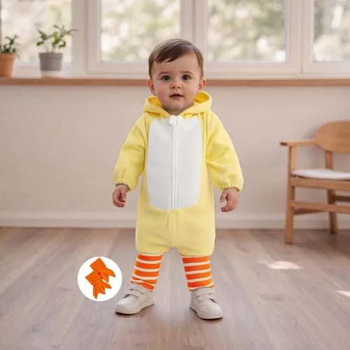 Vista 7 de Mameluco con capucha para bebé, niña, niño, disfraz de pollo de Halloween Amarillo