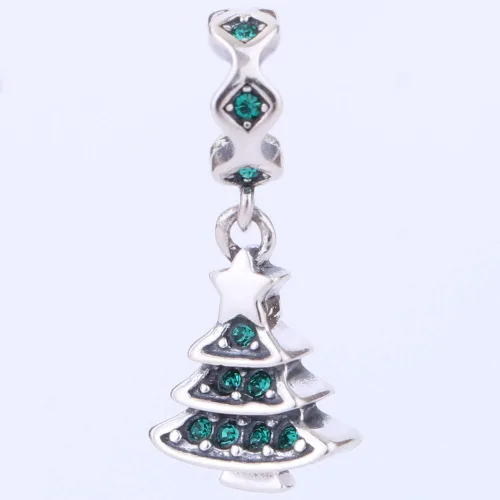 Vista 2 de Medias de Navidad, muñeco de nieve, dijes de Papá Noel, plata de ley 925, dijes de cristal de Navidad para pulsera