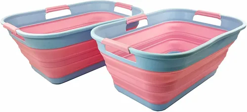 Vista 11 de SAMMART Cesta plegable de plástico de 21 litros (5.5 galones), contenedor de almacenamiento plegable y organizador, tina de lavado portátil, cesta