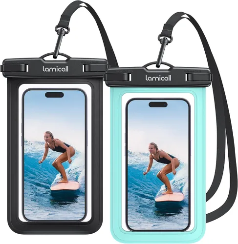 Vista 12 de Lamicall - Funda impermeable para teléfono, paquete de 2, IPX8, resistente al agua Beach & Cruise Essentials, Touch Screen, for iPhone 17 16 15 14
