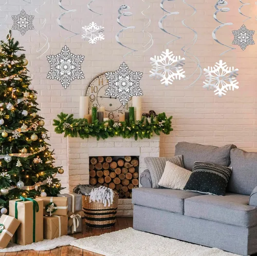 Vista 4 de Moon Boat adornos de Navidad, copos de nieve colgantes, remolinos, fiesta de invierno, país de las maravillas, Navidad, suministros