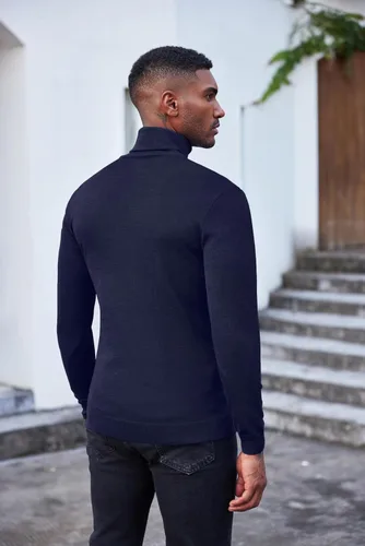 Vista 6 de COOFANDY Suéter de cuello alto ajustado para hombre, casual, básico, de manga larga, suéter de punto