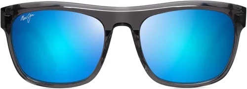 Vista 2 de Maui Jim Lentes de sol rectangulares polarizados S-Turns para hombre y mujer, gris translúcido oscuro/azul Hawaii, talla S