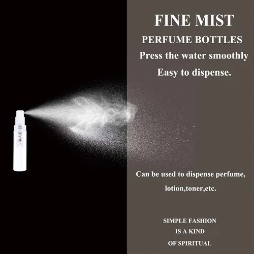 Vista 5 de Mini botellas de aerosol, 70 unidades de 0.2 fl oz, de plástico transparente, recipientes vacíos de muestra, perfume de niebla fina, botella
