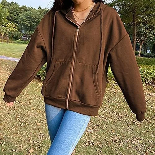 Vista 3 de COOLMONAR Sudadera con capucha Y2K para mujer, con cremallera, de gran tamaño, con estampado de ángel, abrigo con capucha Harajuku con cremallera