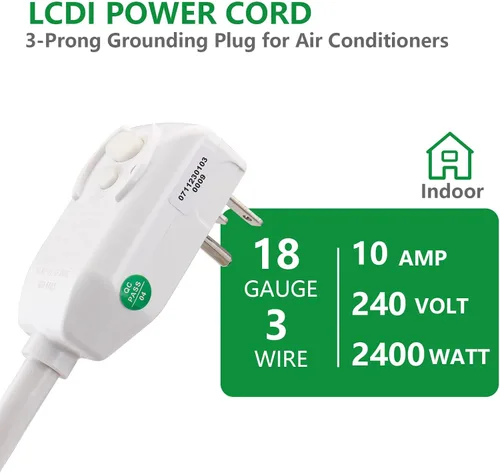 Vista 2 de Wengart Cable de alimentación LCDI de 240 V y 10 amperios para aire acondicionado, cable de CA de repuesto resistente de 2400 W con enchufe NEMA