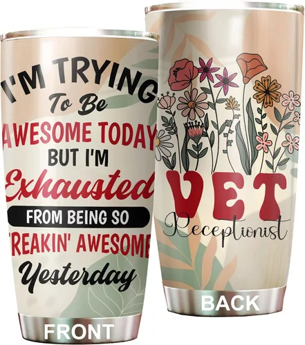 Vista 20 de Vaso de recepcionista veterinario de acero inoxidable de 20 onzas, hermoso regalo de recepcionista veterinario de flores para cumpleaños, regalos