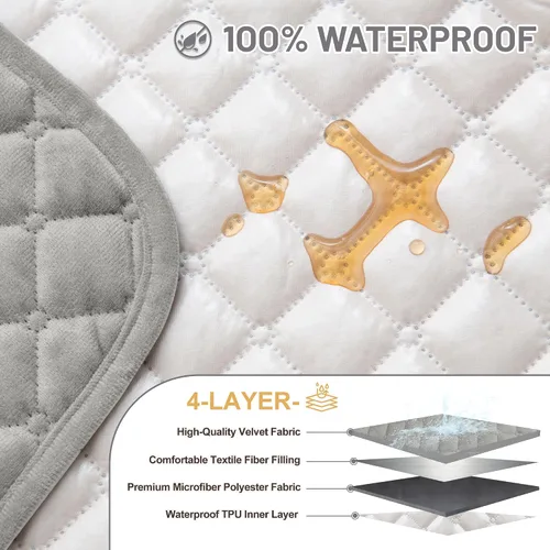 Vista 3 de Fundas para sofá seccional para perros 100% impermeables, cubierta de esquina en forma de L, de terciopelo lavable, antideslizante, para mascotas