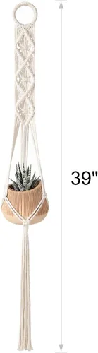 Vista 7 de Mkono Paquete de 3 perchas de macramé de 39 pulgadas para colgar en la pared de interiores, cesta para macetas, soporte para macetas, decoración