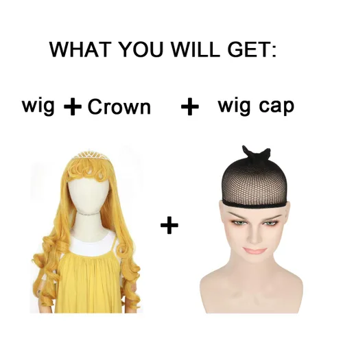 Vista 6 de M MISS U HAIR Missuhair - Peluca larga de princesa para niños, peluca rizada amarilla dorada para disfraz de niña pequeña con corona para fiesta