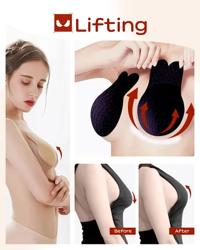 Vista 3 de 2 Pairs Sticky Bra Backless Strapless Bras for Women, Reusable Adhesive Invisible Bra Stick on Bra Push up for Large Breasts