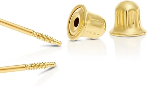 Vista 3 de Aretes de oro de 14 quilates con nudo de amor para mujer con poste largo de rosca