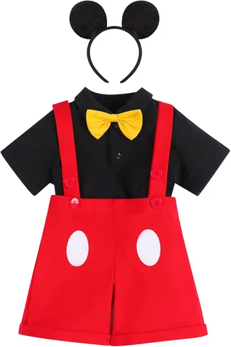 Vista 5 de IBTOM CASTLE Conjunto de caballero para primer cumpleaños para bebé, niño, traje formal con pajarita, babero, pantalones, orejas, conjunto