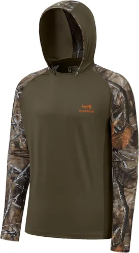 Vista 9 de BASSDASH Camisa de pesca de rendimiento UPF 50 para hombre, sudadera con capucha de camuflaje de manga larga FS17M