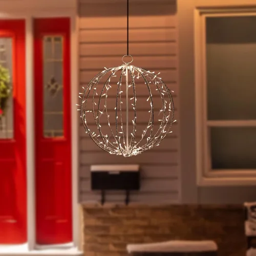Vista 2 de Decoración navideña con esfera colgante 3D con iluminación LED, blanco cálido, 30 pulgadas