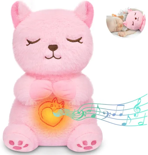 Vista 5 de Animal de peluche que respira – Juguete de peluche de gato negro, máquina de sonido relajante con movimiento de respiración realista y luces