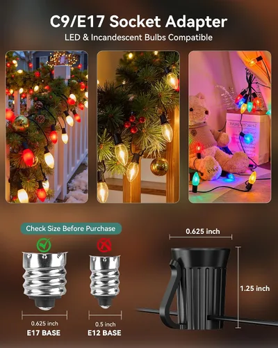 Vista 2 de Brightown Juego de casquillos de luz navideños C9/E17 comerciales de 1000 pies, carrete negro