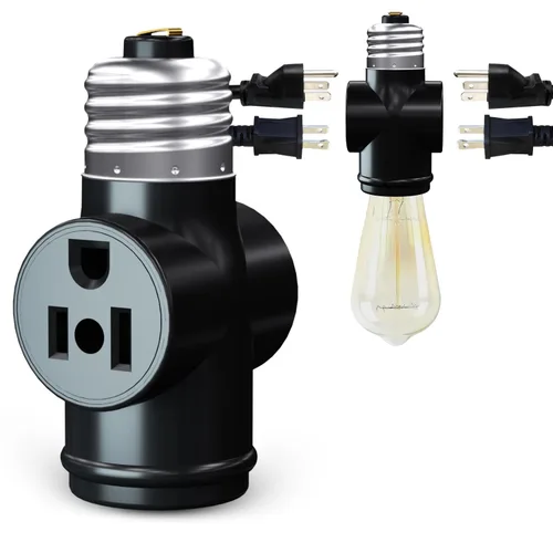 Vista 10 de Adaptador de Enchufe de Luz, Convierta Enchufe de Luz E26 a Adaptador de Enchufe de 3 Puntas y Enchufe de Bombilla, 1 Paquete (Blanco)