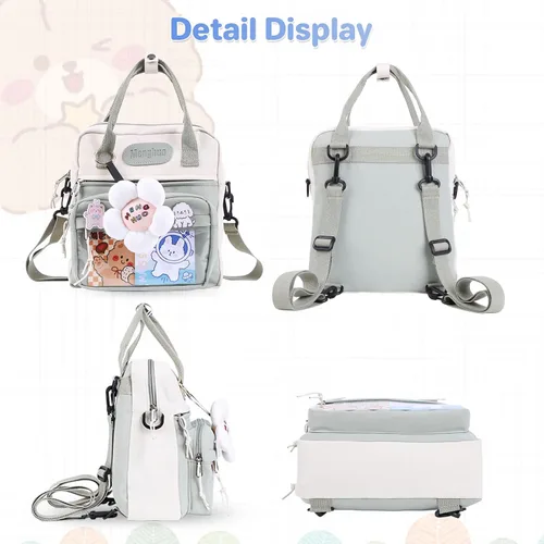 Vista 3 de JQWSVE Mochila Kawaii con alfileres y accesorios Kawaii, mochila estética Kawaii, mochila japonesa para uniforme JK, A01-verde, Kawaii