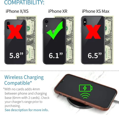 Vista 2 de Dockem Funda tipo cartera para iPhone XR: placa metálica integrada para montaje magnético y 2 tarjeteros (6.1" Exec M2, cuero sintético, marrón)