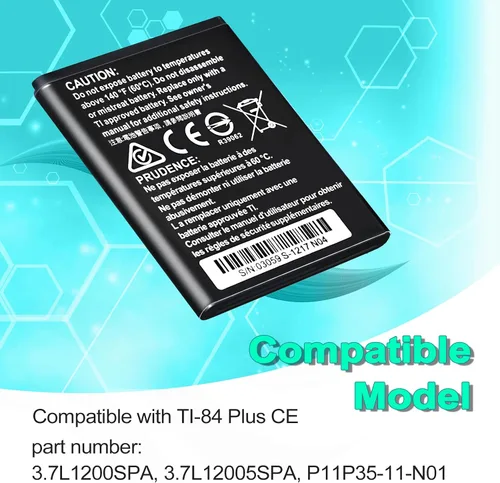 Vista 5 de Reemplazo de batería TI 84 Plus CE para Texas Instruments TI-84 Plus Python