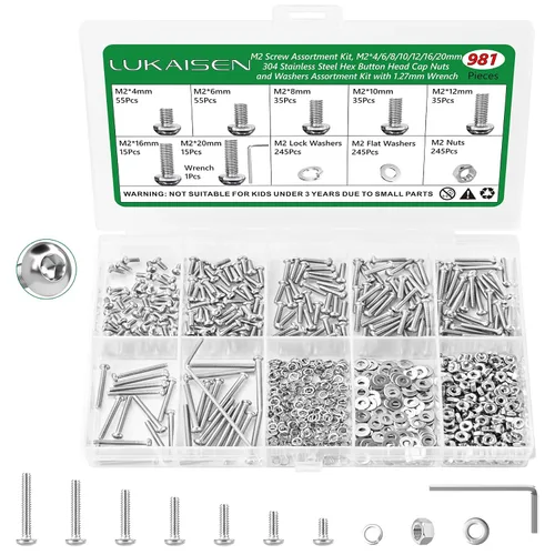 Vista 11 de Juego de 1440 tornillos hexagonales de cabeza de botón de acero inoxidable 304, tuercas y arandelas, M2 M3 M4 M5 Juego de pernos resistentes a