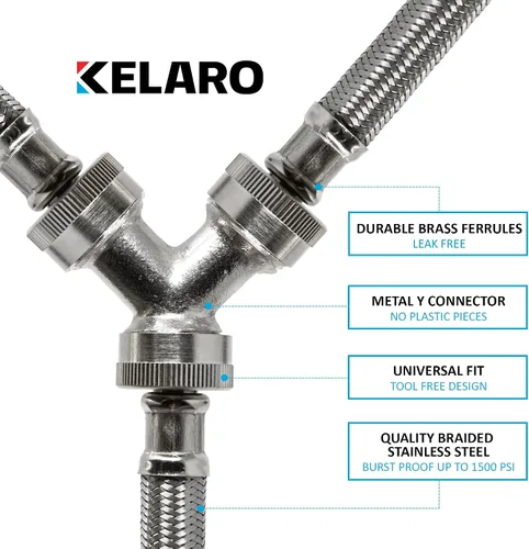 Vista 3 de Kit de Instalación de Manguera para Secadora de Vapor Premium - Mangueras de Acero Inoxidable, 4 Pies de Kelaro