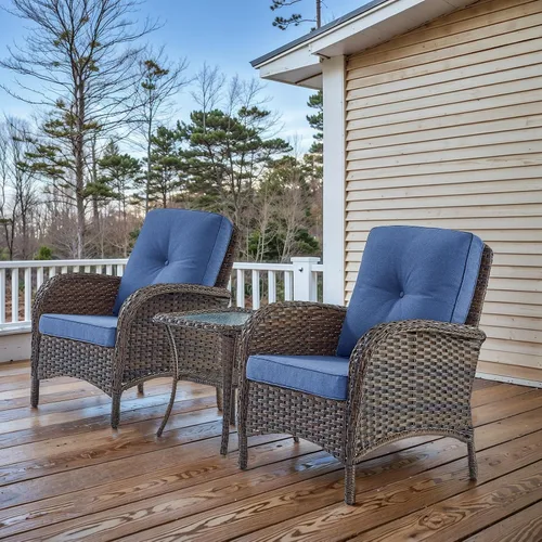 Vista 28 de HUMMUH Juego de 2 sillas de mimbre para exteriores, sillas de comedor con respaldo alto y asiento profundo para jardín, porche, patio trasero