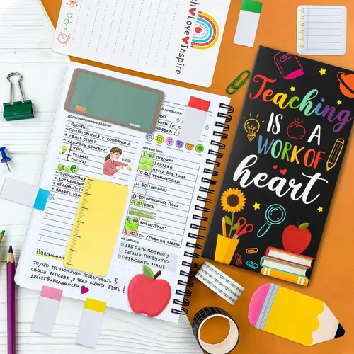 Vista 4 de Xqumoi Juego de 2 notas adhesivas Teaching is A Work of Heart, lápiz de pizarra, Apple, blocs de notas autoadhesivas para el profesor, escritura