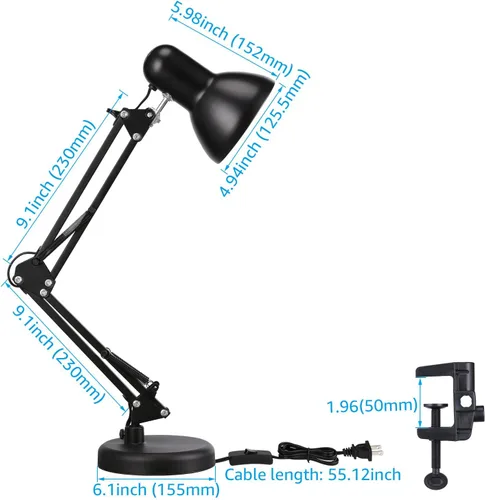 Vista 6 de TORCHSTAR Lámpara de escritorio de metal con abrazadera, brazo oscilante, lámpara de mesa de cuello de ganso ajustable para arquitectos, luces