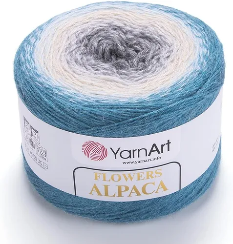 Vista 12 de Yarn Art YarnArt Flowers Alpaca 20% alpaca, 80% acrílico, peso 8.82 onzas, longitud 1028 yardas, hilo de invierno multicolor de ganchillo arco iris