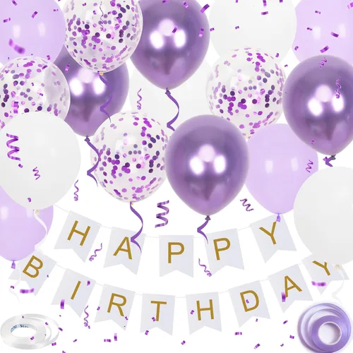 Vista 10 de Cartel de feliz cumpleaños, decoración de cumpleaños negro y dorado, 16 globos de 12 pulgadas con 2 cintas para hombres, mujeres, niñas y niños