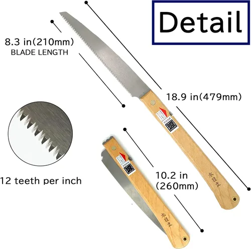 Vista 6 de KAKUGEN JAPAN Sierra plegable con mango de madera natural Japón hecho dientes ligeros con borde de cuchillo