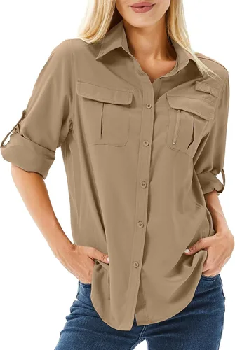 Vista 13 de Camiseta de Manga Larga para Mujer con Protección Solar UPF 50 para Safari, Pesca, Senderismo
