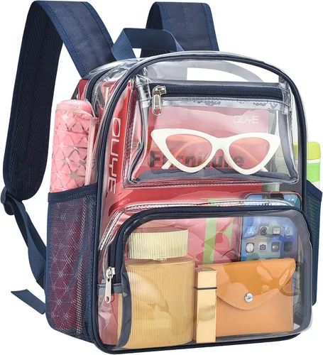 Vista 10 de MAY TREE Mochila Transparente Aprobada para Estadios para Mujeres y Hombres, Bolsa Transparente para Eventos, Negro, Grande